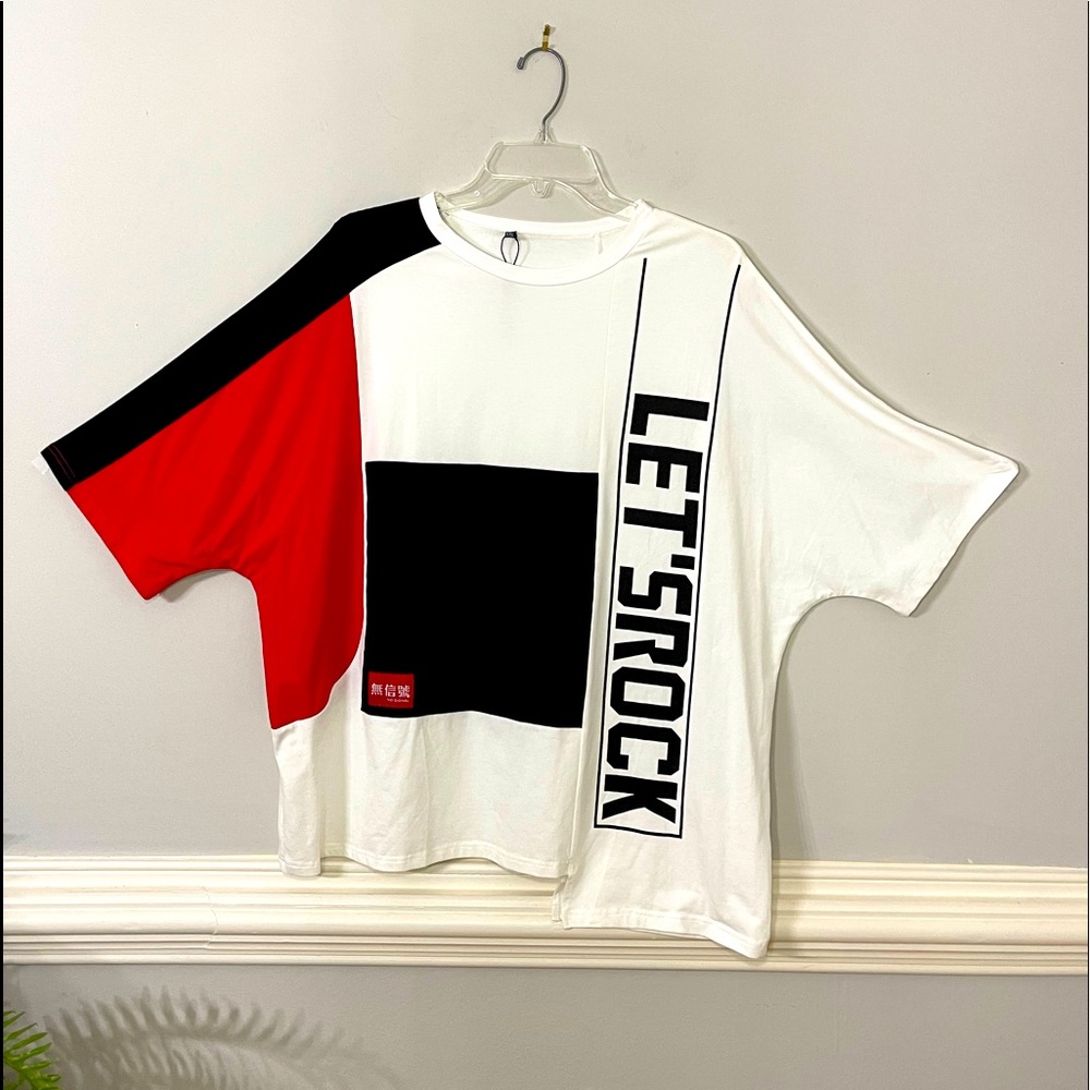 🏷 Zaful No Signal Let’s Rock spell out Color block shirt XXL 90’s Asian